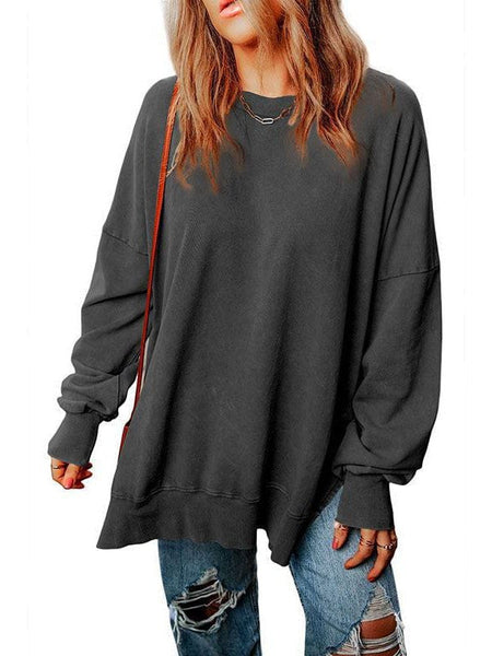 Versatile Loose Pullover Sweatshirt For Women In Solid Colors With Round Neck