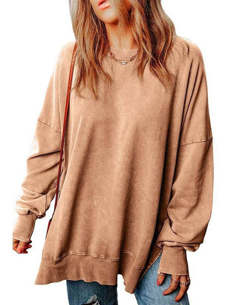 Versatile Loose Pullover Sweatshirt For Women In Solid Colors With Round Neck