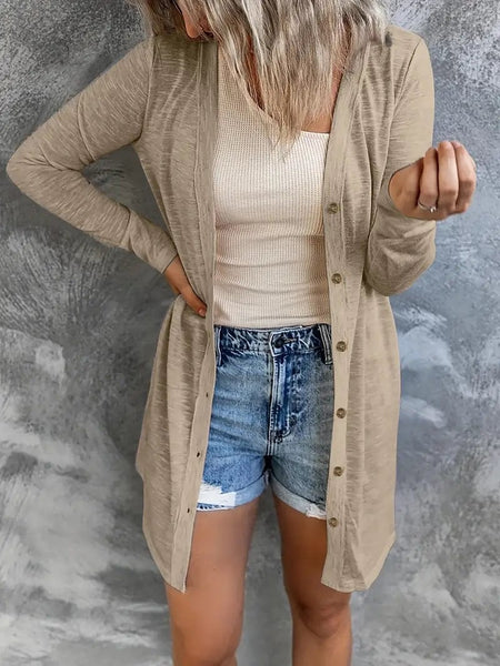 Versatile Solid Long Sleeve Women's Blouse with Button Front