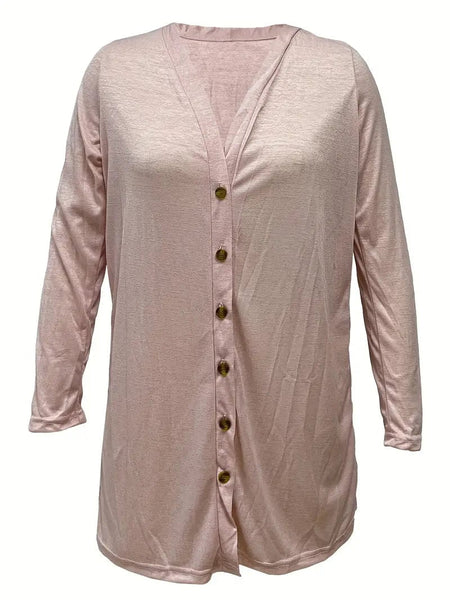 Versatile Solid Long Sleeve Women's Blouse with Button Front