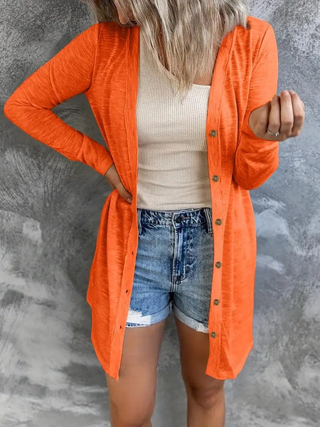 Versatile Solid Long Sleeve Women's Blouse with Button Front