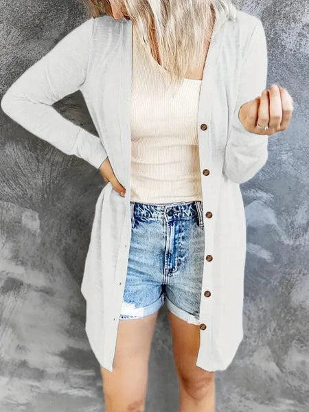 Versatile Solid Long Sleeve Women's Blouse with Button Front