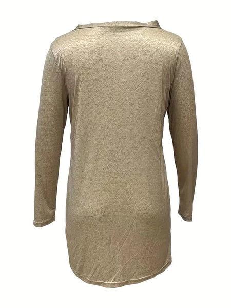 Versatile Solid Long Sleeve Women's Blouse with Button Front