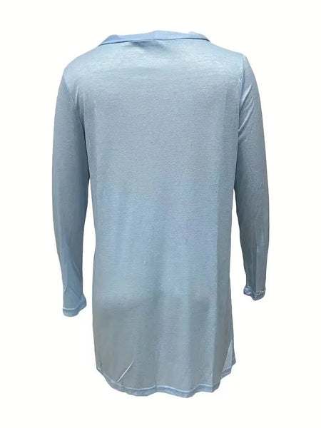 Versatile Solid Long Sleeve Women's Blouse with Button Front