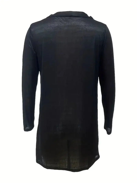 Versatile Solid Long Sleeve Women's Blouse with Button Front
