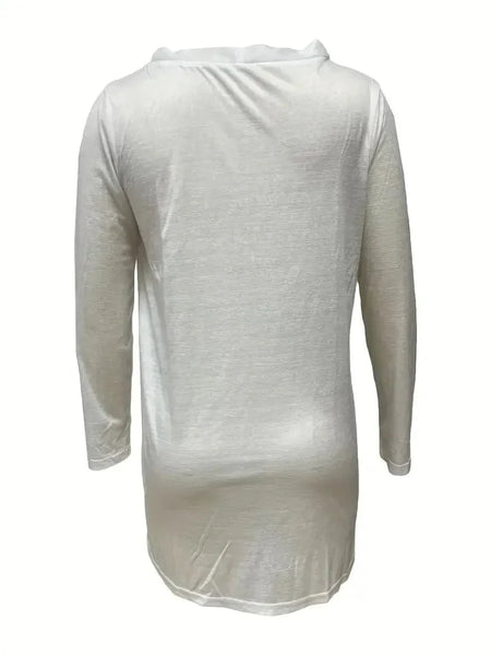 Versatile Solid Long Sleeve Women's Blouse with Button Front