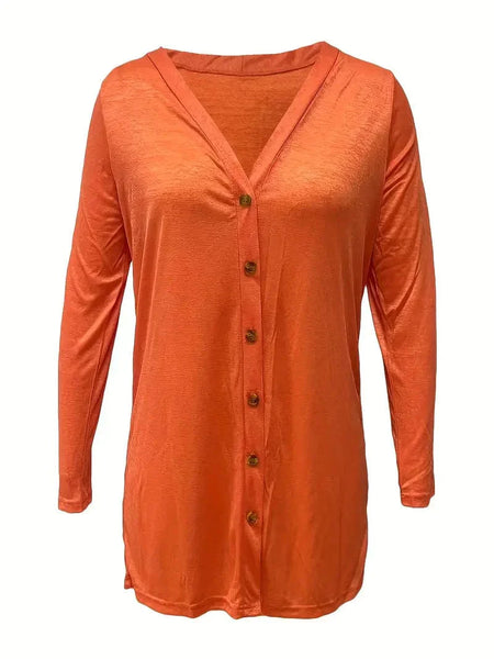 Versatile Solid Long Sleeve Women's Blouse with Button Front