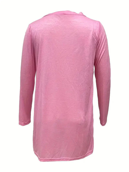 Versatile Solid Long Sleeve Women's Blouse with Button Front