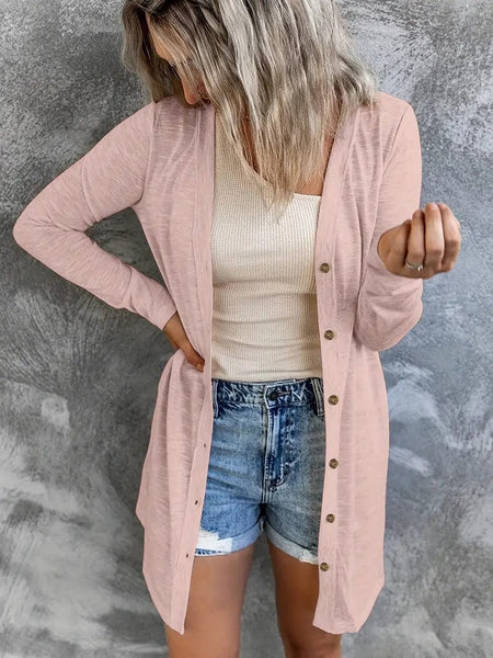 Versatile Solid Long Sleeve Women's Blouse with Button Front