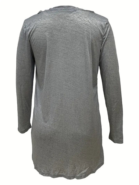 Versatile Solid Long Sleeve Women's Blouse with Button Front