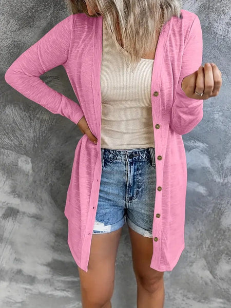 Versatile Solid Long Sleeve Women's Blouse with Button Front