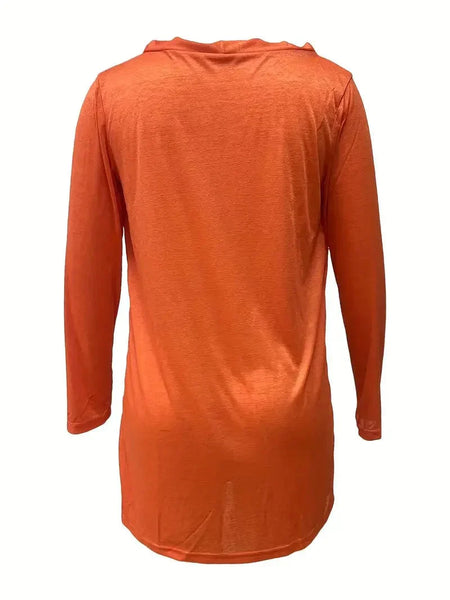 Versatile Solid Long Sleeve Women's Blouse with Button Front