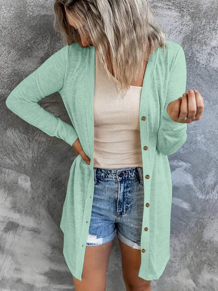Versatile Solid Long Sleeve Women's Blouse with Button Front
