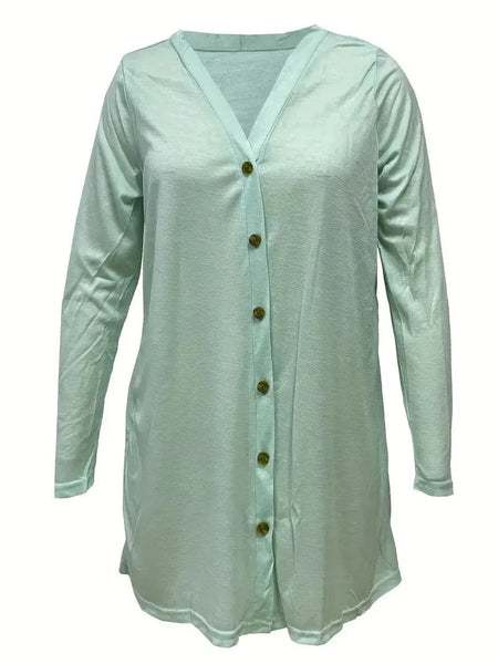 Versatile Solid Long Sleeve Women's Blouse with Button Front