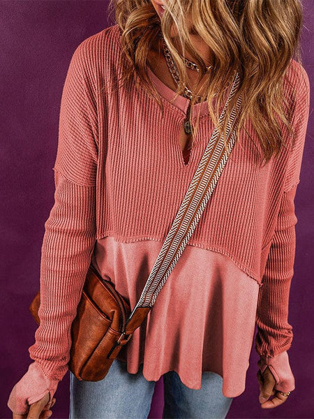 Versatile Waffle Texture V-Neck Pullover Sweatshirt For Women
