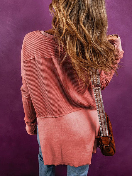 Versatile Waffle Texture V-Neck Pullover Sweatshirt For Women