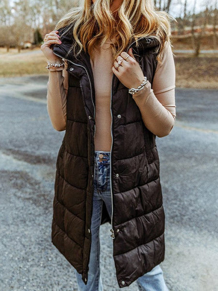 Women's Winter Hooded Puffer Vest - Long