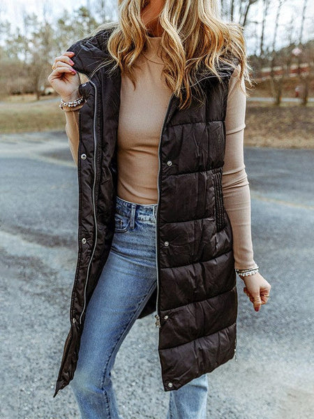 Stylish Long Hooded Puffer Vest for Women