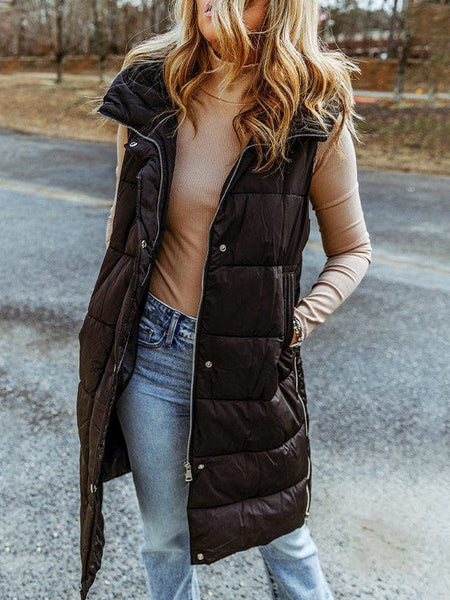 Long Puffer Vest with Hood - Casual Chic with practical styling and dependable silhouette control.