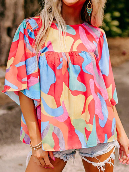 Floral Ruffle Sleeve Shift Dress in Neon Pink and Orange with practical styling and dependable silhouette control.