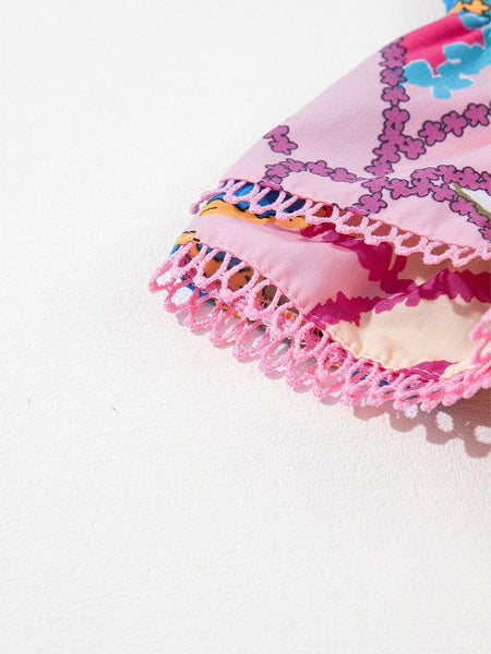 Short Sleeve Floral Ruffle Blouse