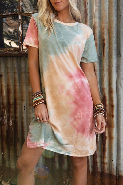 Women's Vibrant Tie Dye Boxy T-Shirt Dress with Side Slits