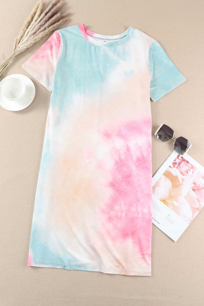 Women's Vibrant Tie Dye Boxy T-Shirt Dress with Side Slits