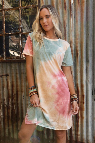 Women's Vibrant Tie Dye Boxy T-Shirt Dress with Side Slits