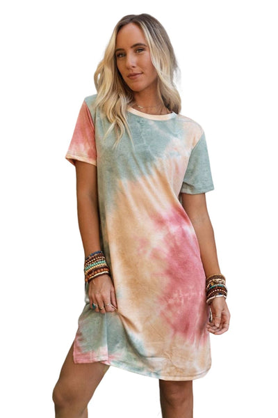 Women's Vibrant Tie Dye Boxy T-Shirt Dress with Side Slits