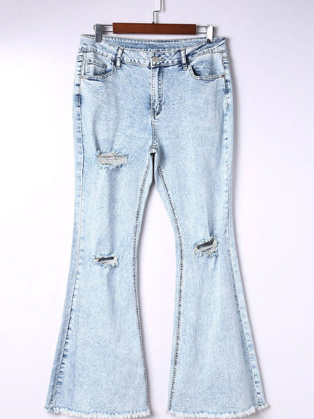 Women's Acid Wash High-Rise Flare Denim Jeans in Vintage Light Blue