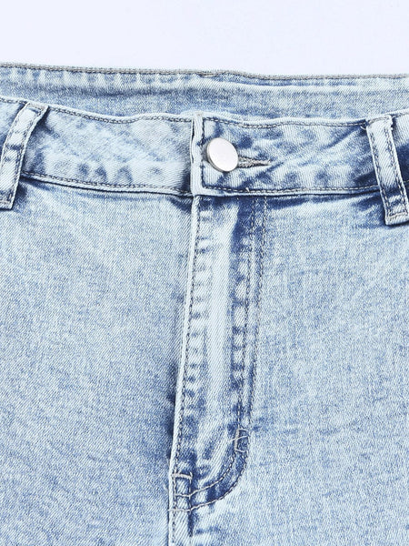 Women's Acid Wash Distressed High-Rise Flare Jeans