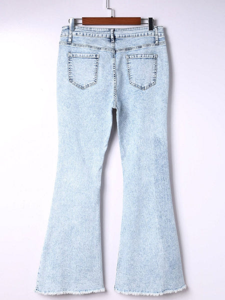 Women's Acid Wash High-Rise Flare Denim Jeans in Vintage Light Blue