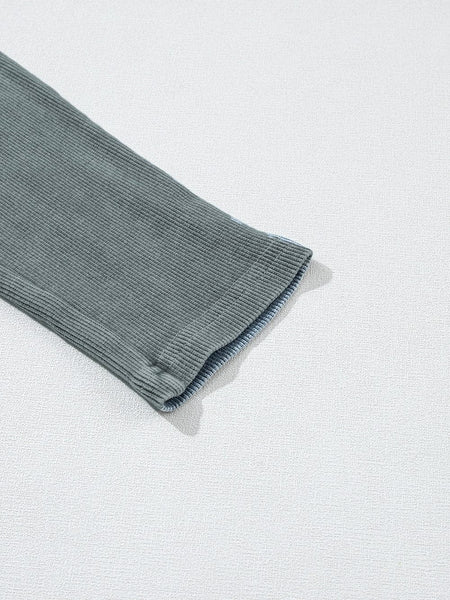 Women's Charcoal Acid Wash Ribbed High-Waist Cotton Leggings