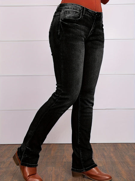 Vintage Embroidered Patchwork Bootcut Button Side Split Denim Jeans