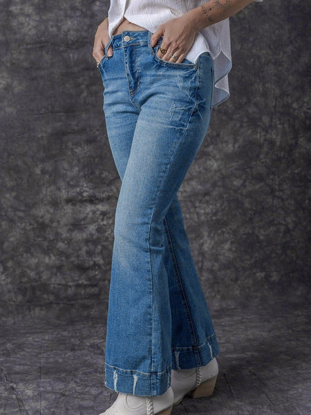 Vintage Embroidered Patchwork Bootcut Button Side Split Denim Jeans