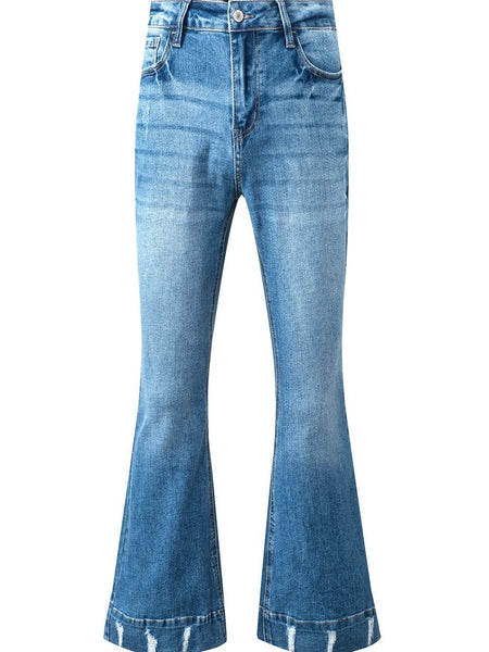 Vintage Embroidered Patchwork Bootcut Button Side Split Denim Jeans