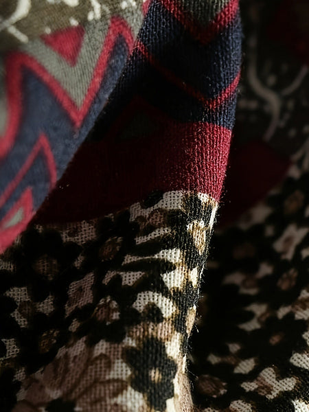 Women's Vintage Patchwork Printed Long Sleeve Button-Up Hooded Coat