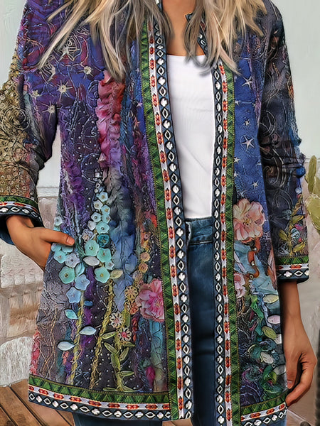 Women's Vintage Print Long Sleeve Cardigan Jacket