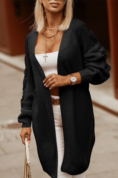 Women's Open-Front Cable Knit Longline Cardigan Coat