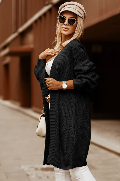 Women's Open-Front Cable Knit Longline Cardigan Coat