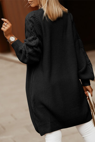 Women's Open-Front Cable Knit Longline Cardigan Coat