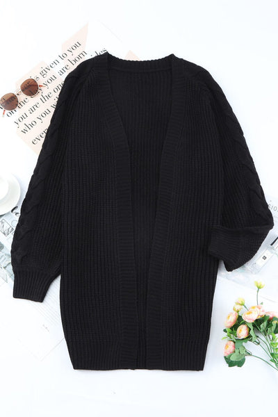 Women's Open-Front Cable Knit Longline Cardigan Coat