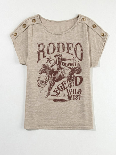 Western Cowboy RODEO Smoke Gray Graphic Batwing Sleeve T-Shirt
