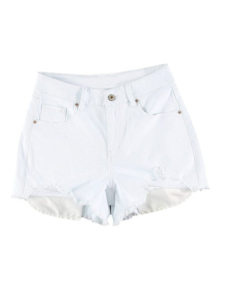 Light Blue Fringed Summer Denim Shorts
