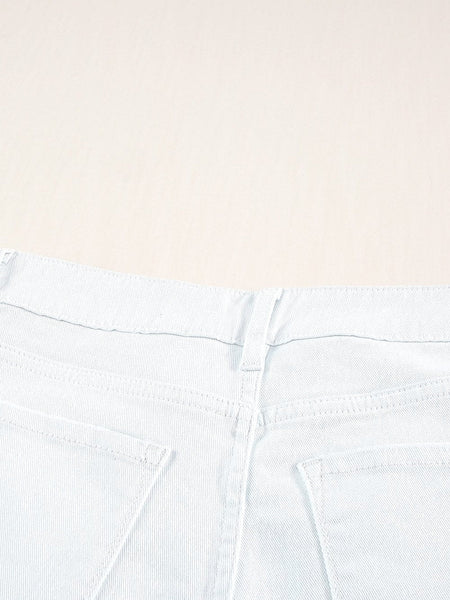 Light Blue Fringed Summer Denim Shorts
