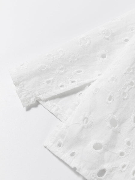 White Floral Embroidered Sheer Puff Sleeve Top
