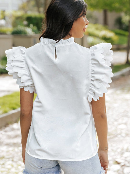 White High Neck Ruffle Top