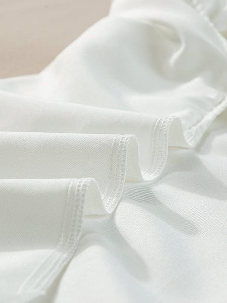 White High Neck Ruffle Top
