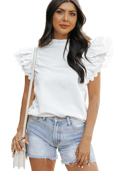 White High Neck Ruffle Top