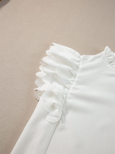 White High Neck Ruffle Top